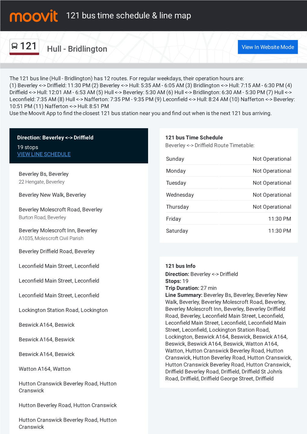 121 Bus Time Schedule & Line Route