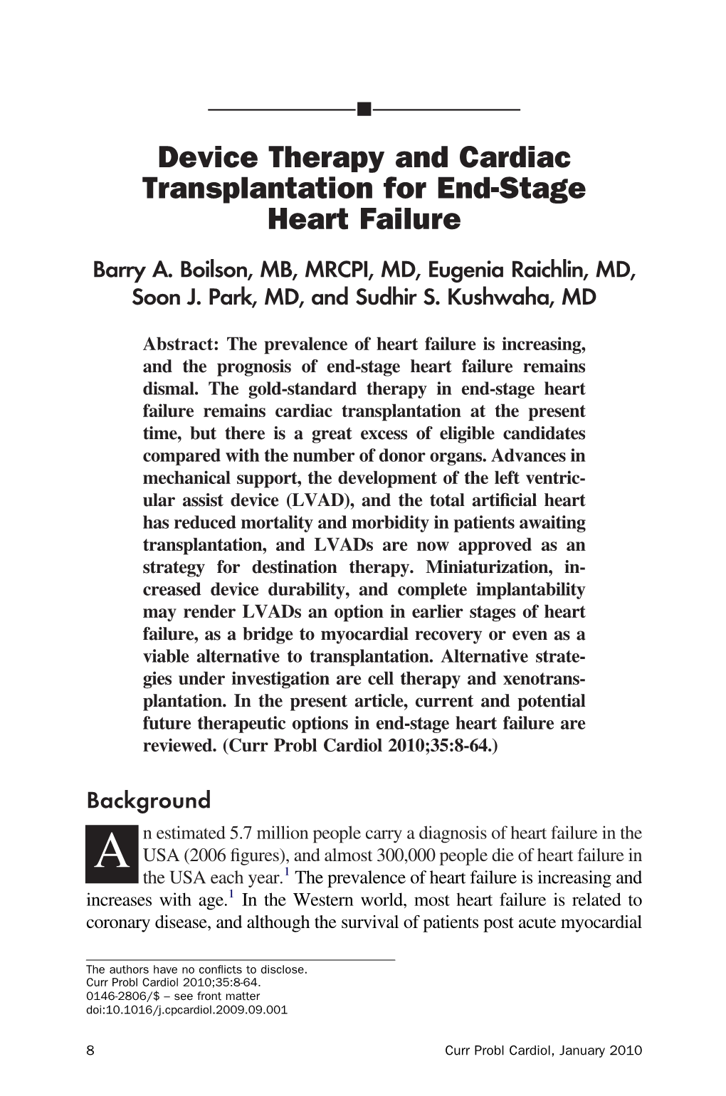 Device Therapy and Cardiac Transplantation for End-Stage Heart Failure