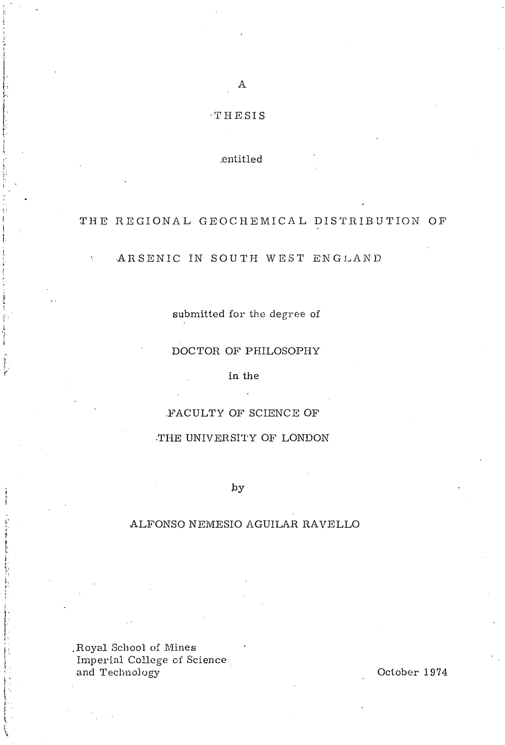 'THESIS Entitled the REGIONAL GEOCHEMICAL DISTRIBUTION OF