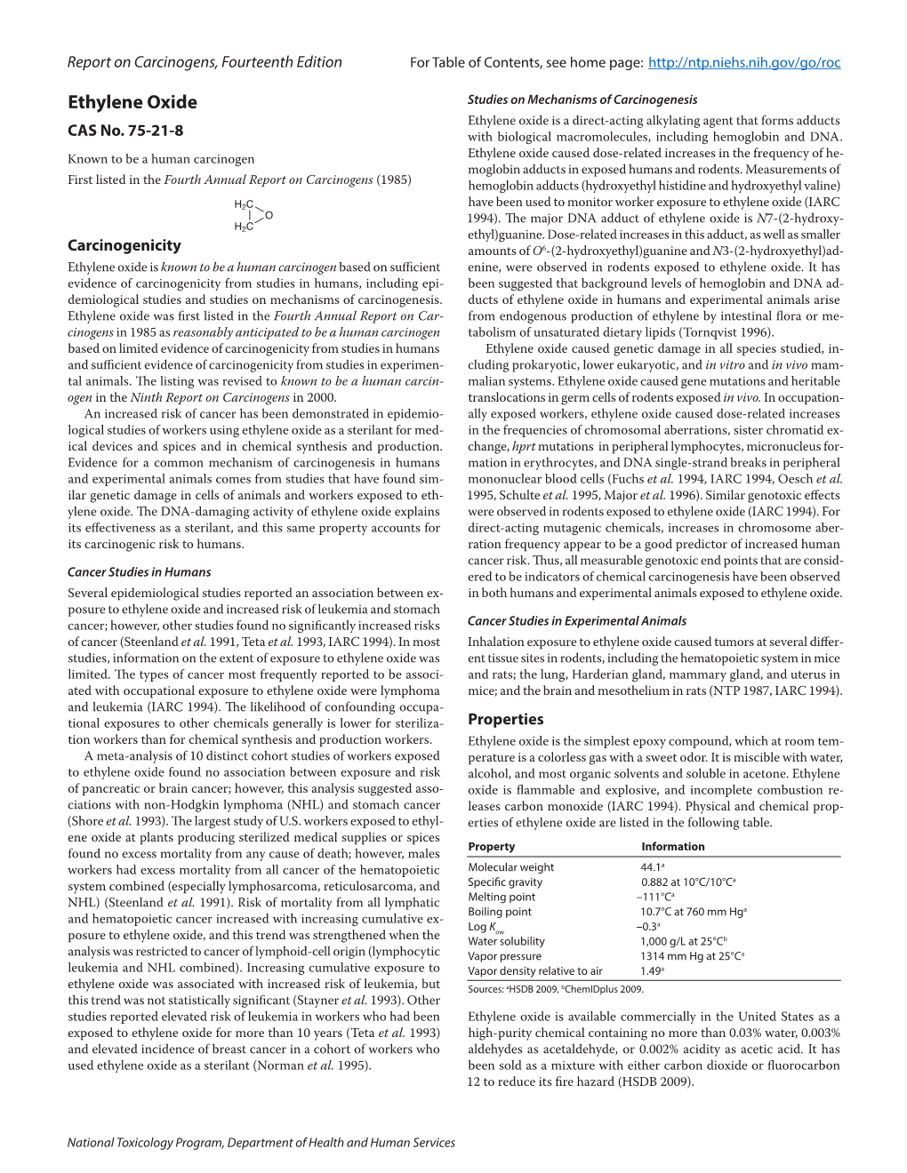 Report on Carcinogens, Fourteenth Edition: Ethylene Oxide