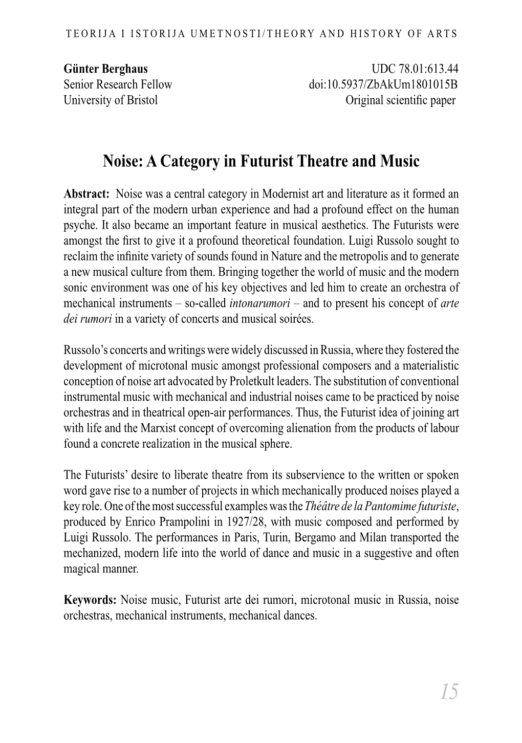 Noise: a Category in Futurist Theatre and Music