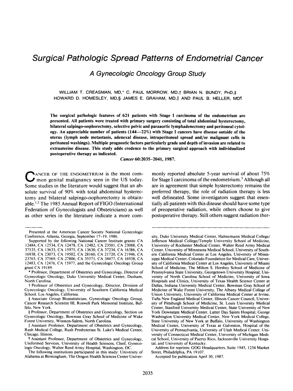 Surgical Pathologic Spread Patterns of Endometrial Cancer