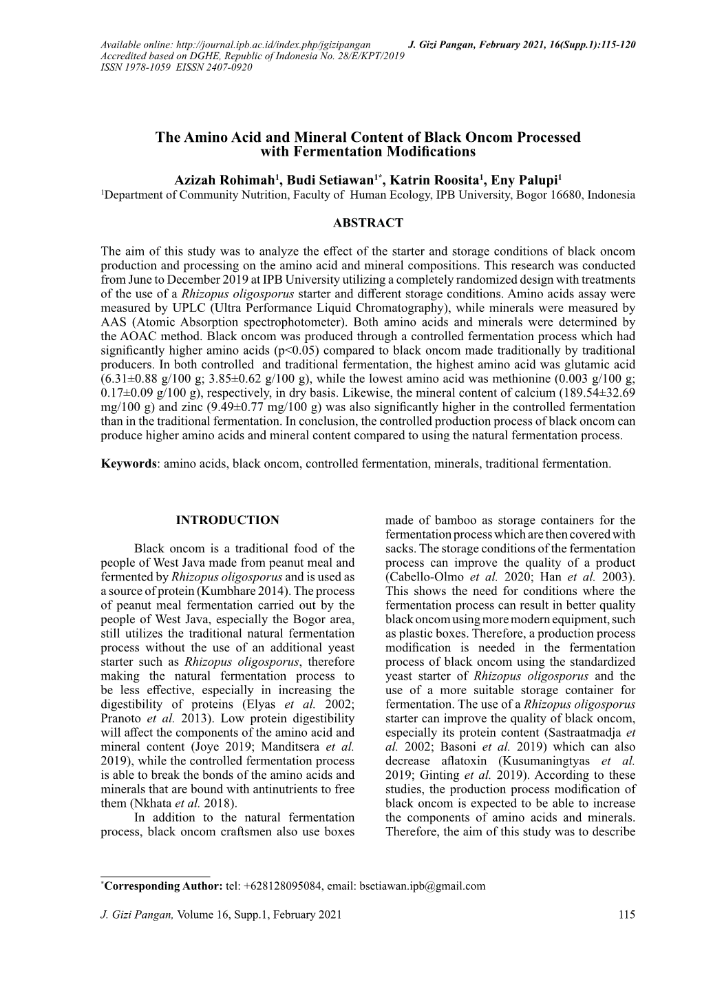 The Amino Acid and Mineral Content of Black Oncom Processed With