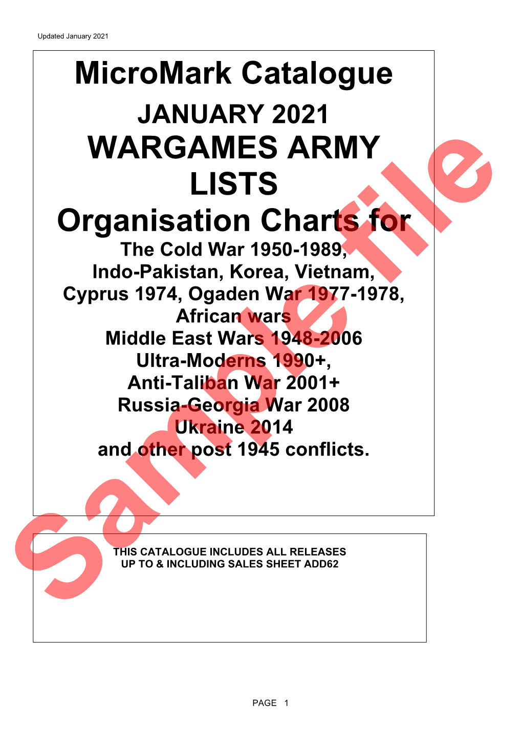 Micromark Catalogue WARGAMES ARMY LISTS Organisation Charts
