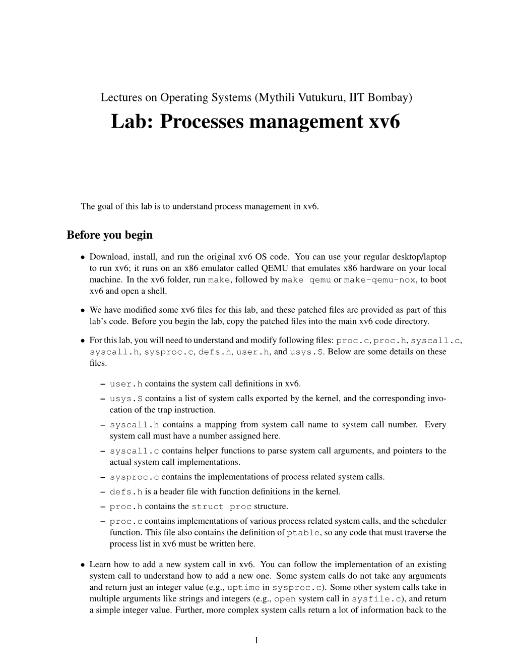 Lab: Processes Management Xv6