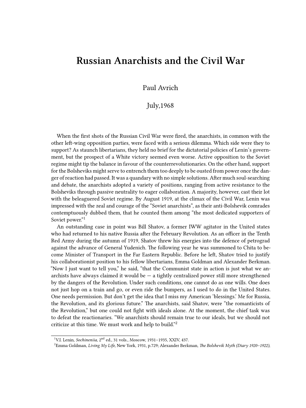 Russian Anarchists and the Civil War