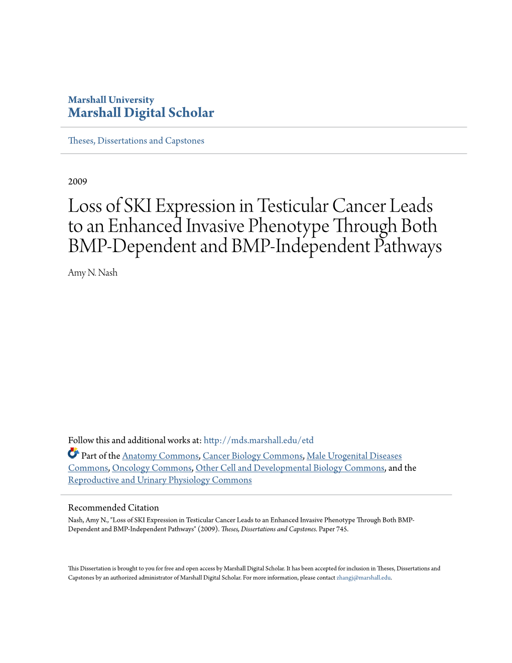 Loss of SKI Expression in Testicular Cancer Leads to an Enhanced Invasive Phenotype Through Both BMP-Dependent and BMP-Independent Pathways Amy N