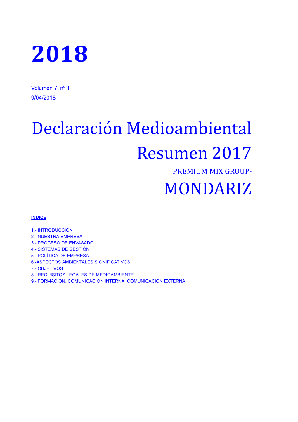 Declaración Medioambiental Resumen 2017