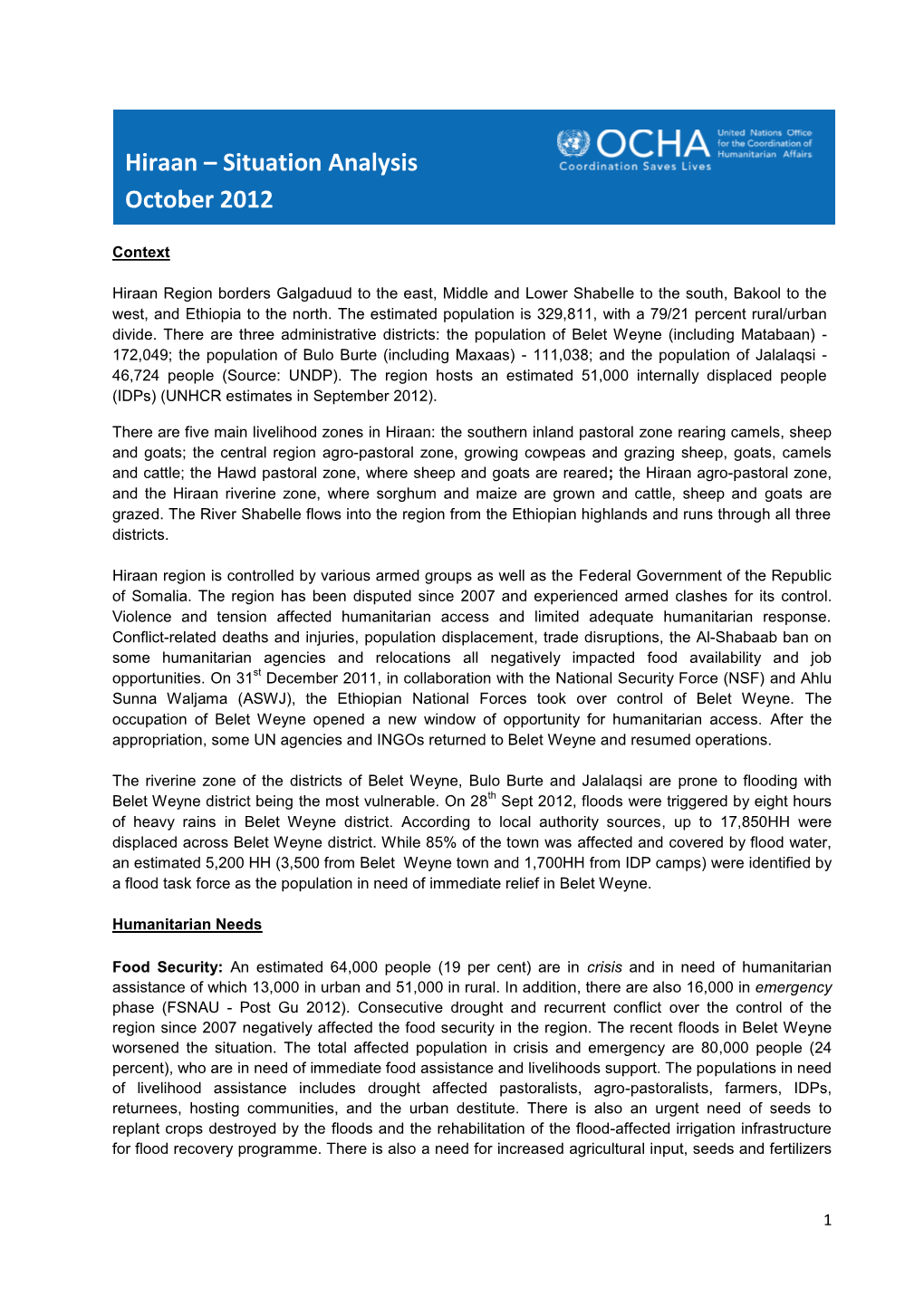 Hiraan – Situation Analysis October 2012