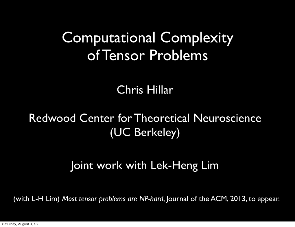 Computational Complexity of Tensor Problems