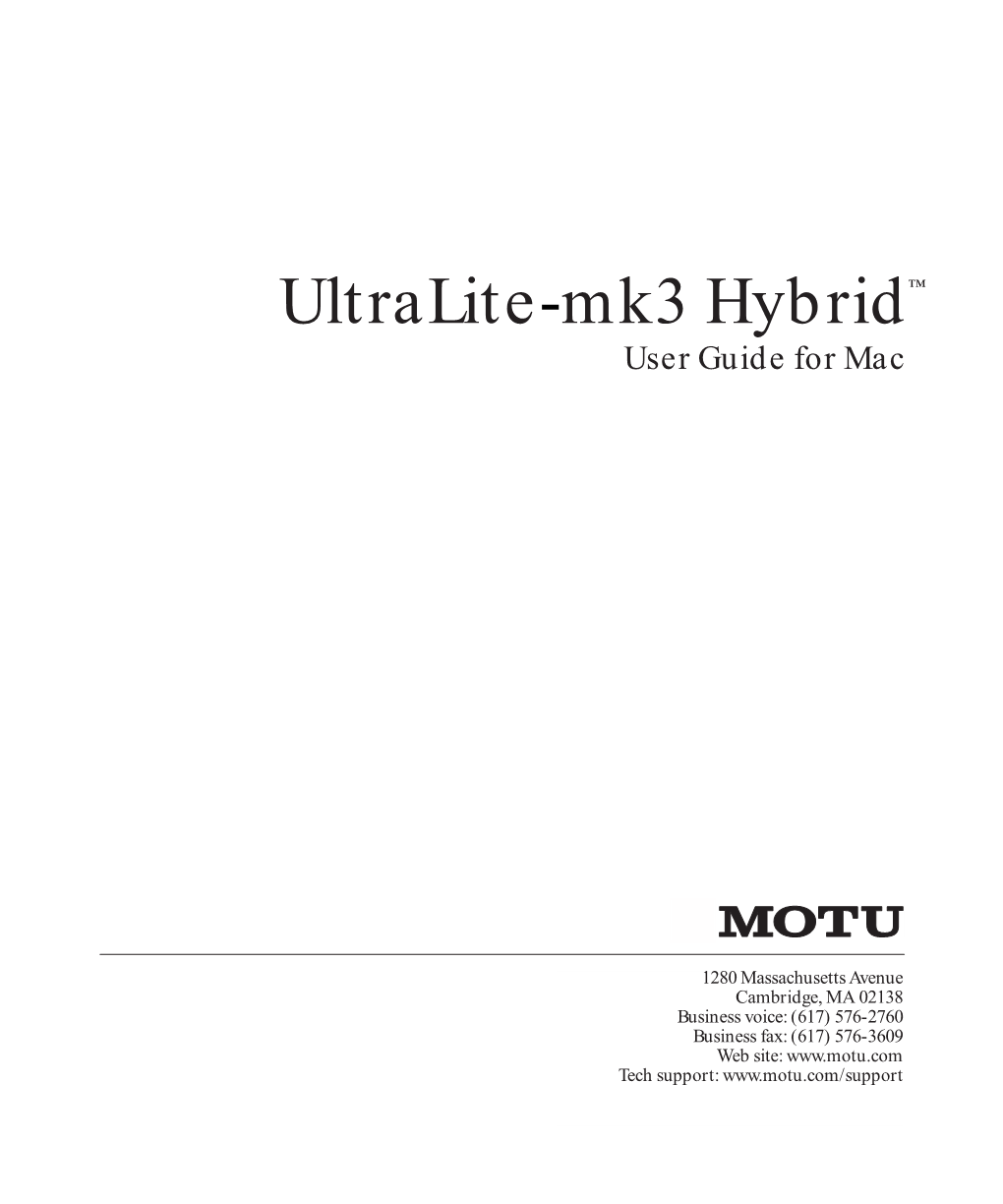 Ultralite-Mk3 Hybrid User Guide for Mac OS X