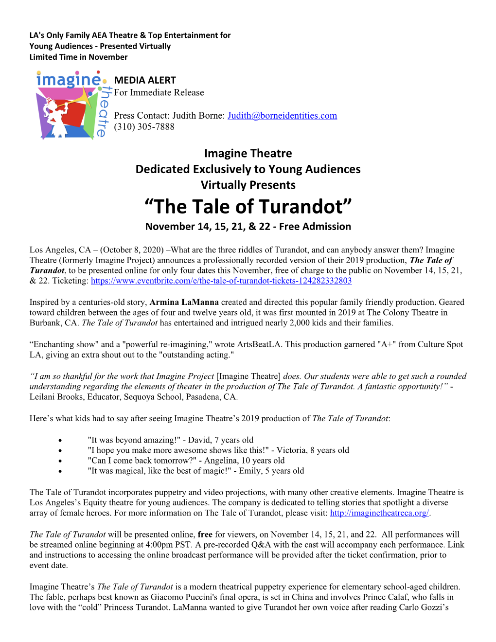 “The Tale of Turandot” November 14, 15, 21, & 22 - Free Admission
