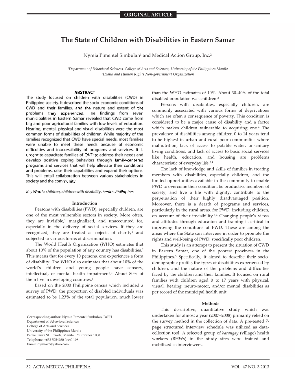 The State of Children with Disabilities in Eastern Samaroriginal ARTICLE