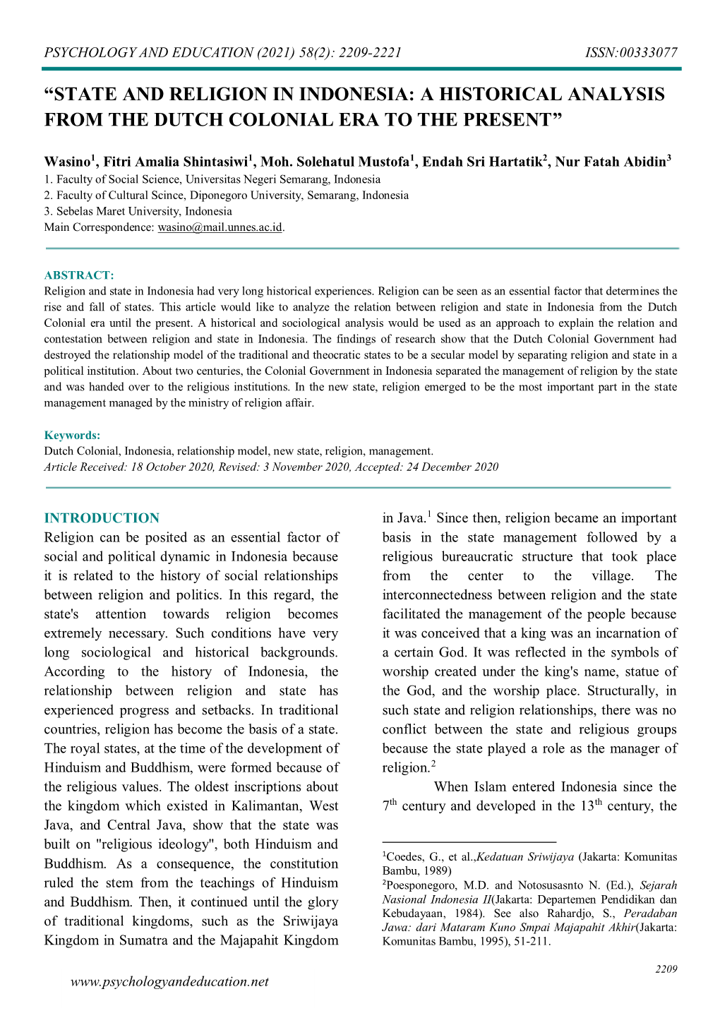 State and Religion in Indonesia: a Historical Analysis from the Dutch Colonial Era to the Present”