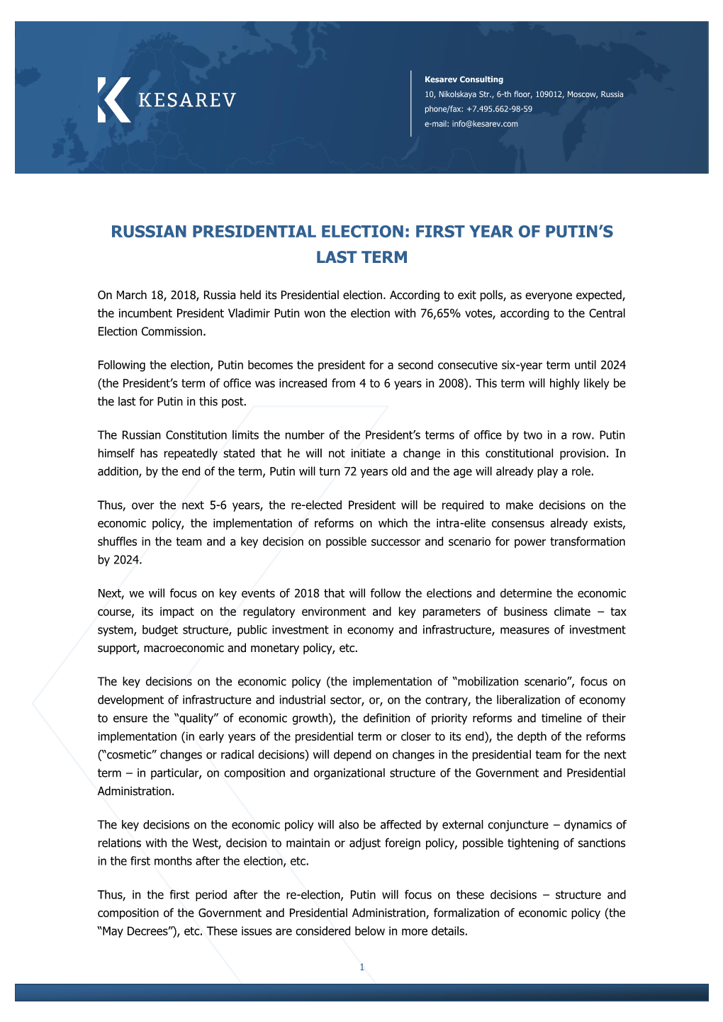 Kesarev Memo Aftermath of the Russian Presidential Election Eng