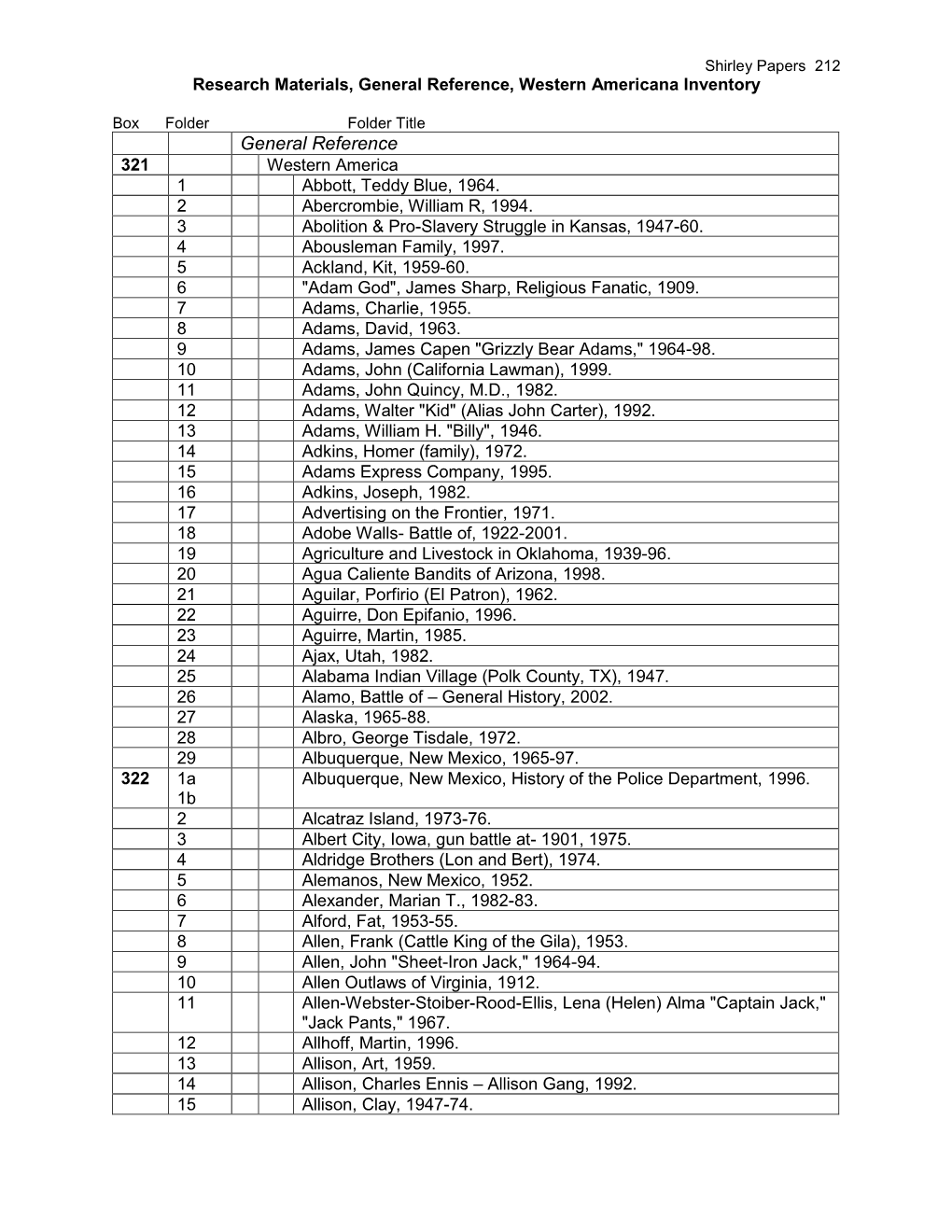 Western Americana Inventory