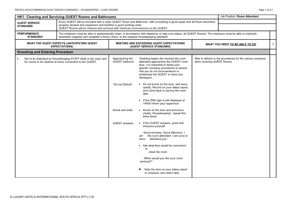 Guest Service Standard