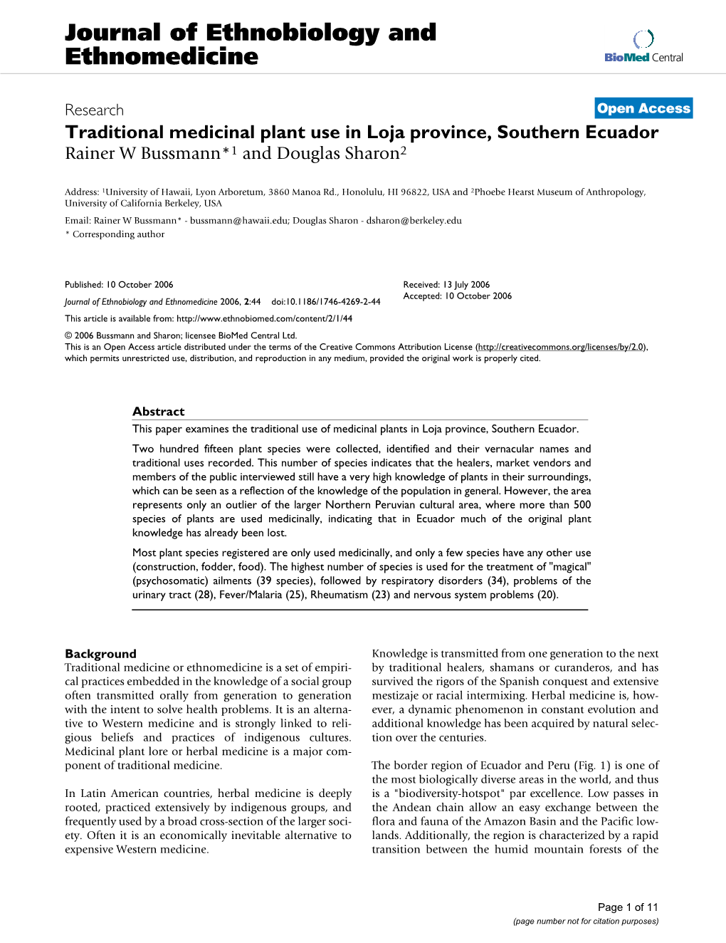 Journal of Ethnobiology and Ethnomedicine Biomed Central