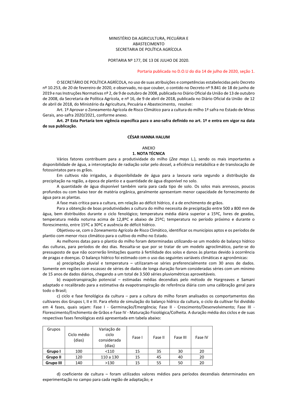 Ministério Da Agricultura, Pecuária E Abastecimento Secretaria De Política Agrícola