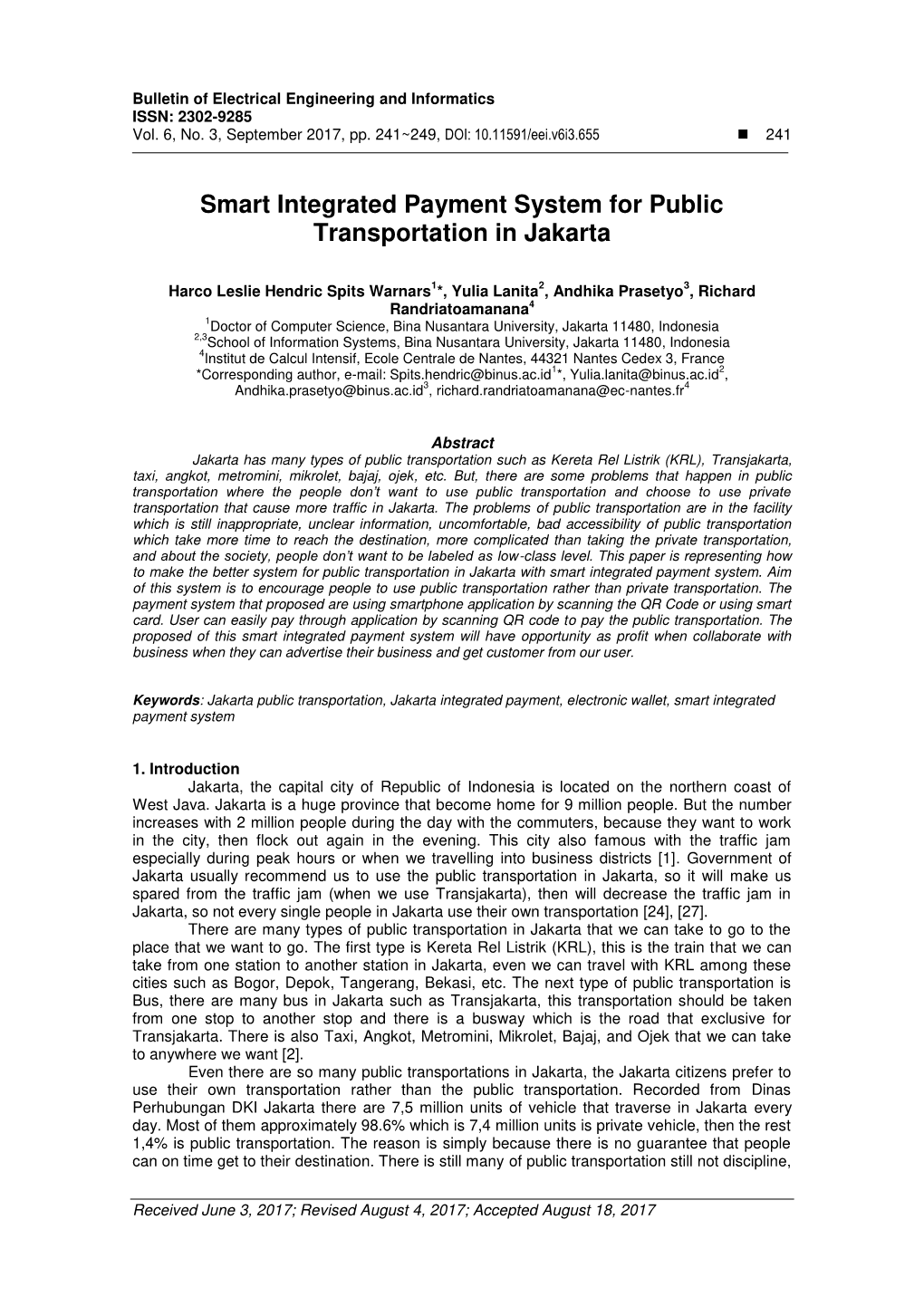 Smart Integrated Payment System for Public Transportation in Jakarta