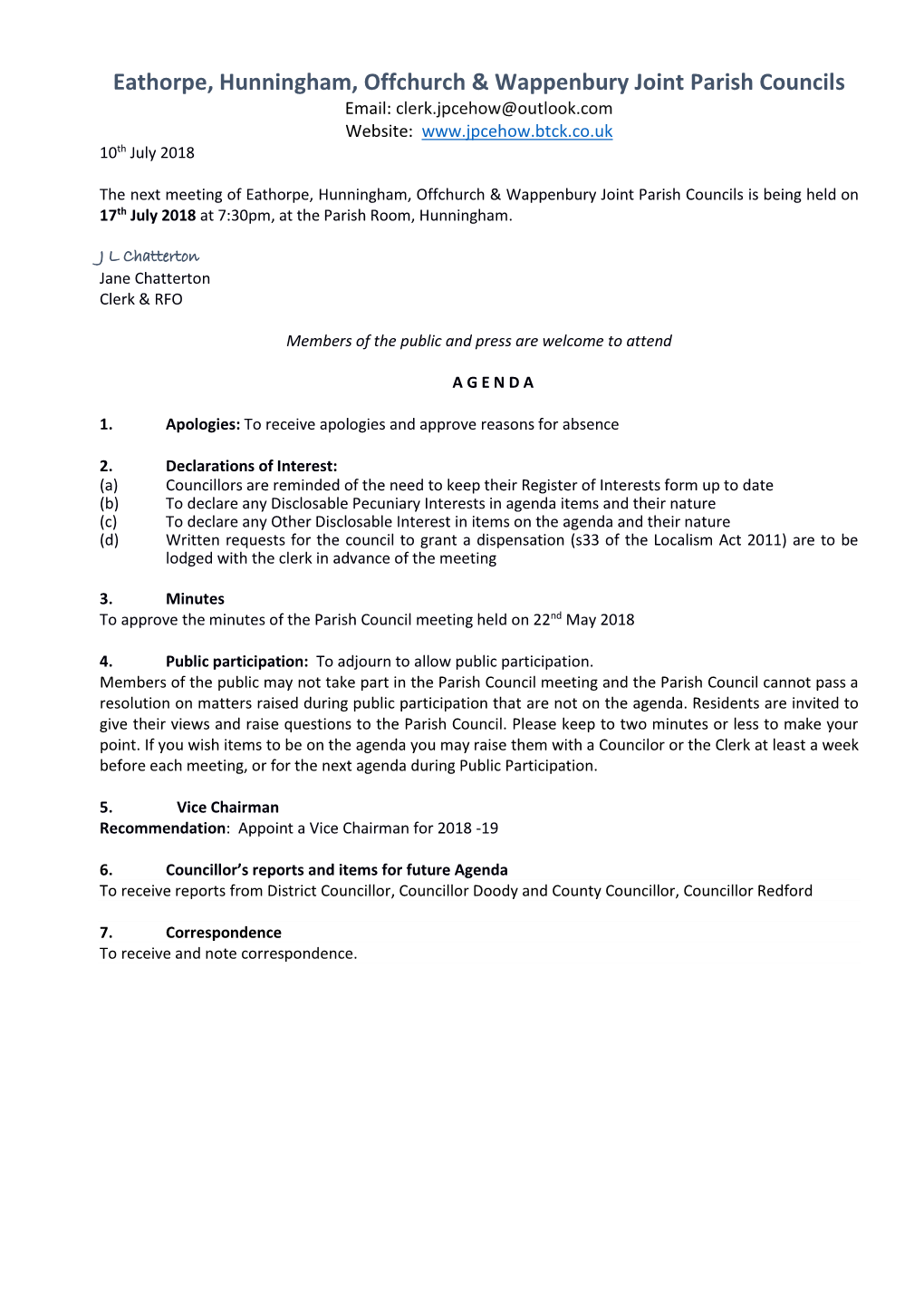 Eathorpe, Hunningham, Offchurch & Wappenbury Joint Parish Councils