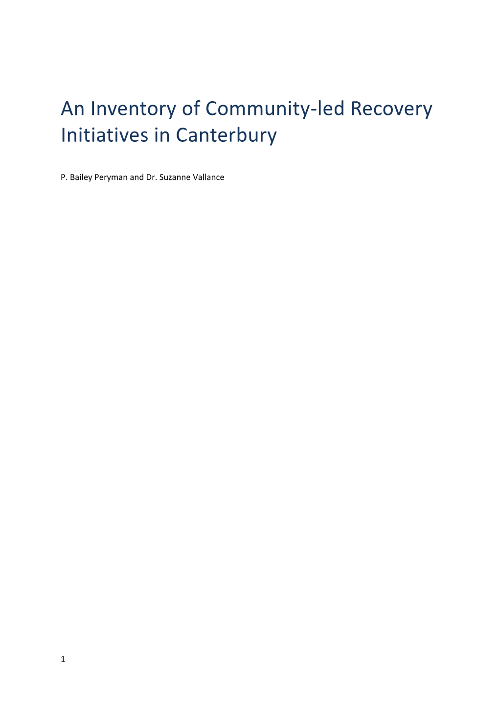 An Inventory of Community-Led Recovery Initiatives in Canterbury
