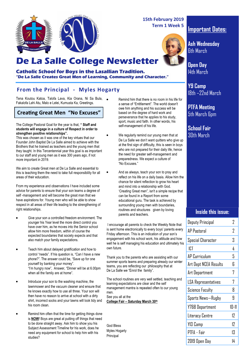 De La Salle College Newsletter Open Day Catholic School for Boys in the Lasallian Tradition