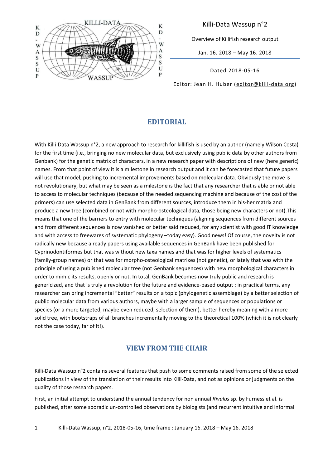 Killi-Data Wassup N°2 EDITORIAL VIEW from the CHAIR