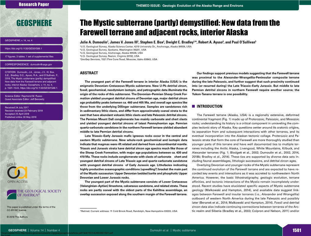 The Mystic Subterrane (Partly) Demystified: New Data from the Farewell Terrane and Adjacent Rocks, Interior Alaska GEOSPHERE; V