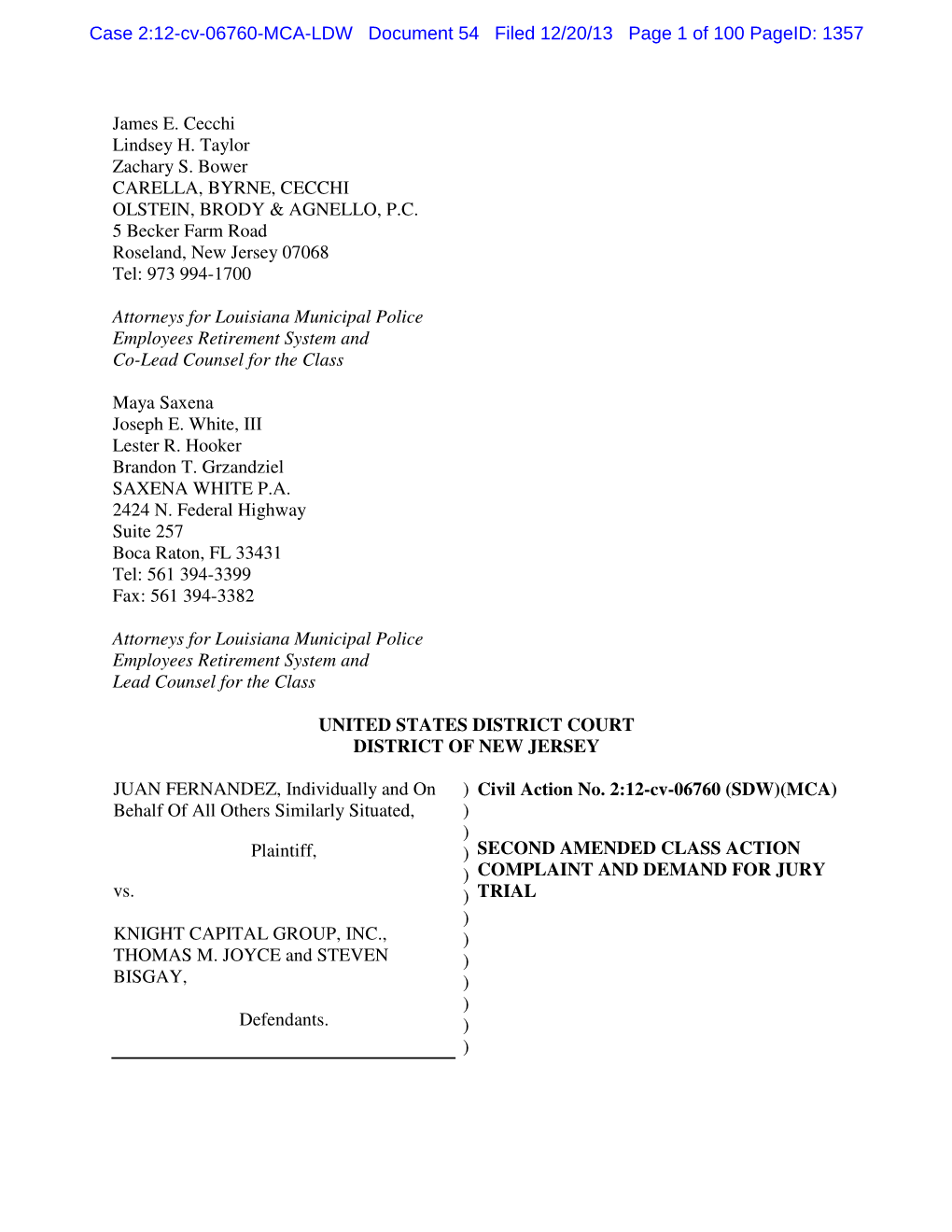 Case 2:12-Cv-06760-MCA-LDW Document 54 Filed 12/20/13 Page 1 of 100 Pageid: 1357