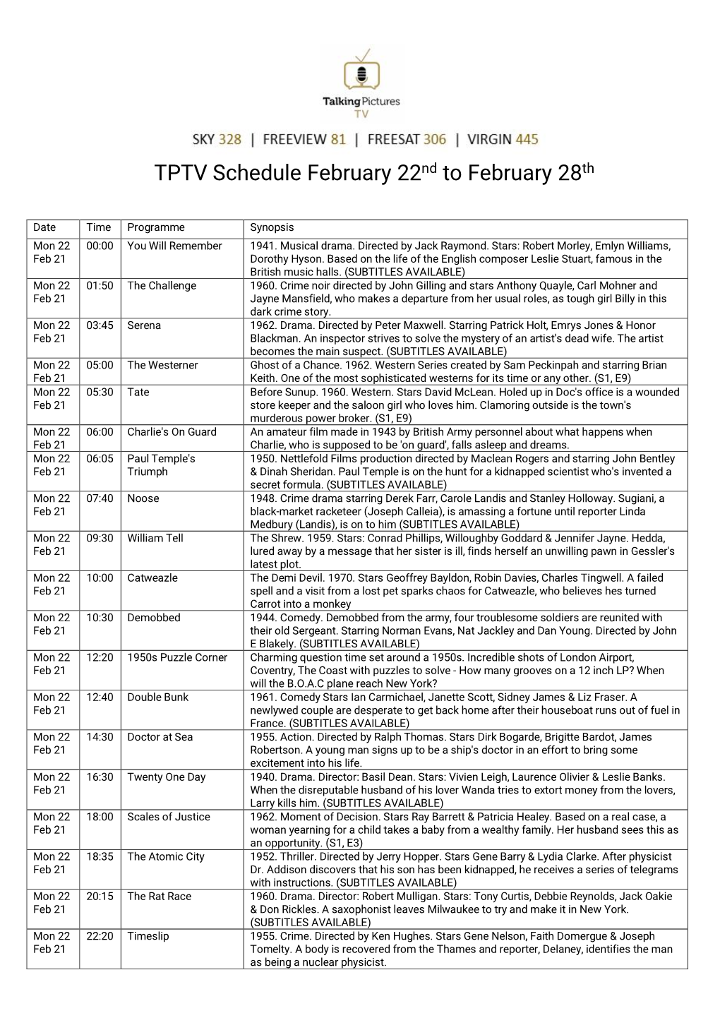 TPTV Schedule February 22Nd to February 28Th