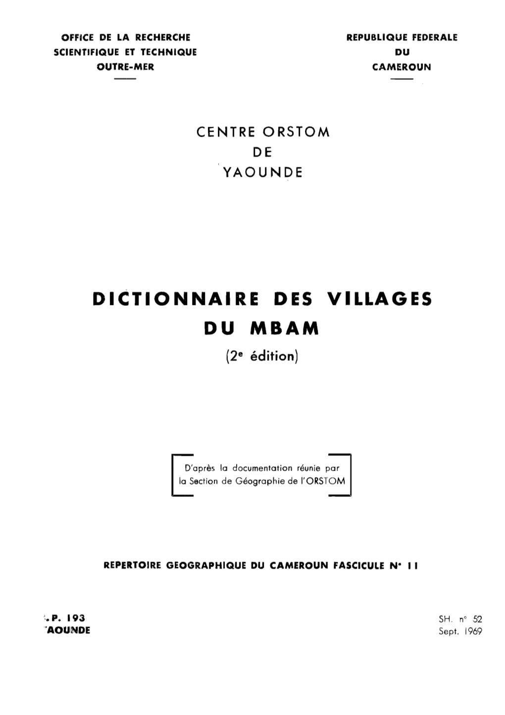 Dictionnaire Des Villages Du Mbam 60 P