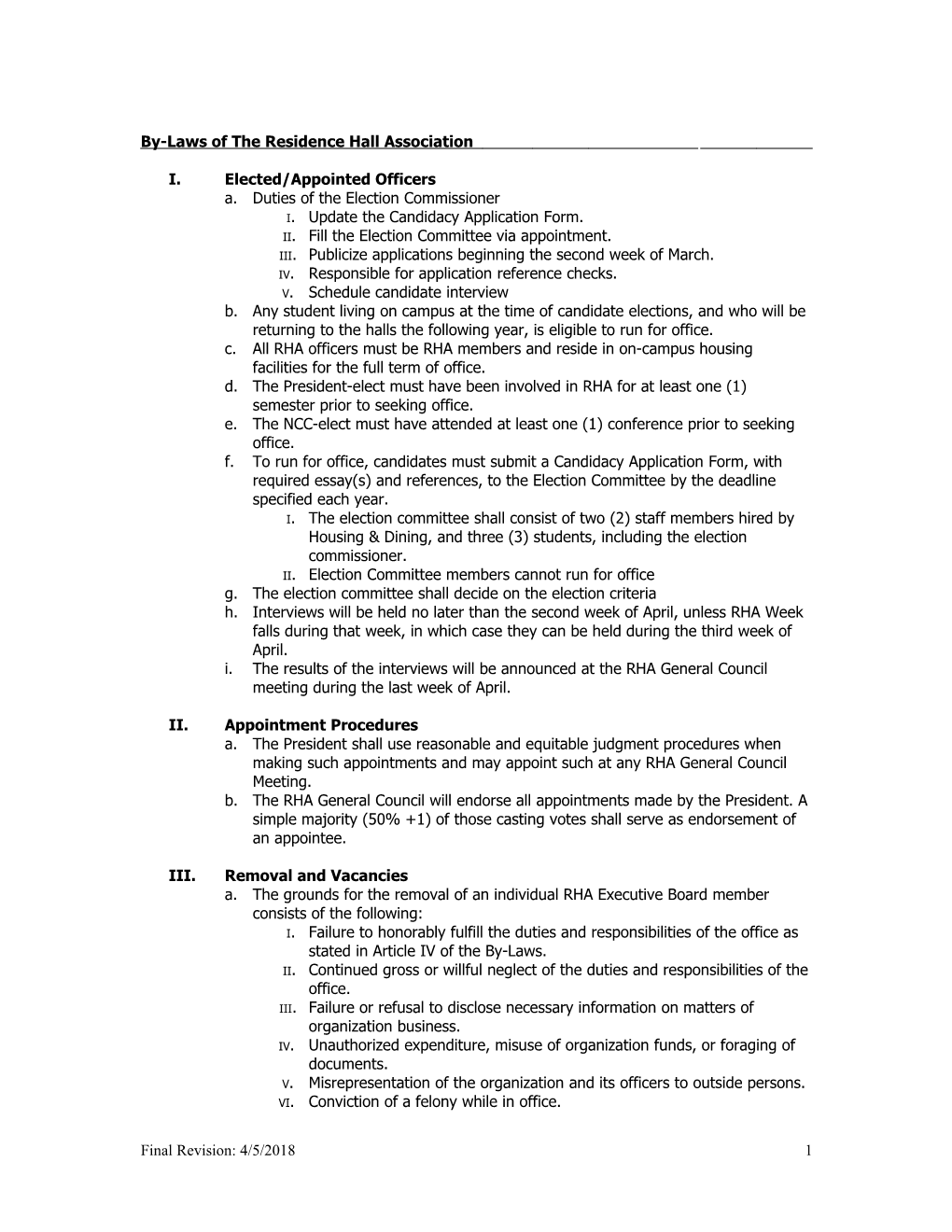 Constitution of the Residence Hall Association