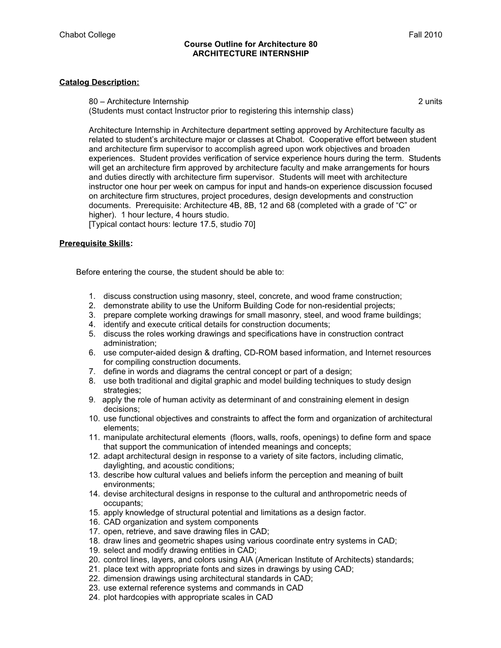 Course Outline for Architecture 99