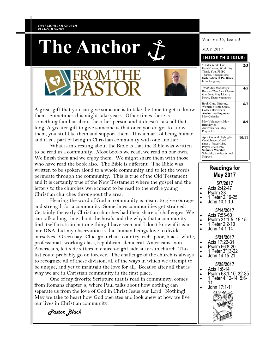 The Anchor MAY 2017 INSIDE THIS ISSUE: “God’S Work, Our 2/3 Hands” News; Work Day; Thank You, FMSC Thanks, Recognitions, Installation of Pr