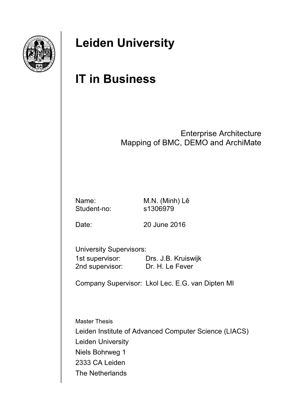 Enterprise Architecture. Mapping of BMC, DEMO and Archimate