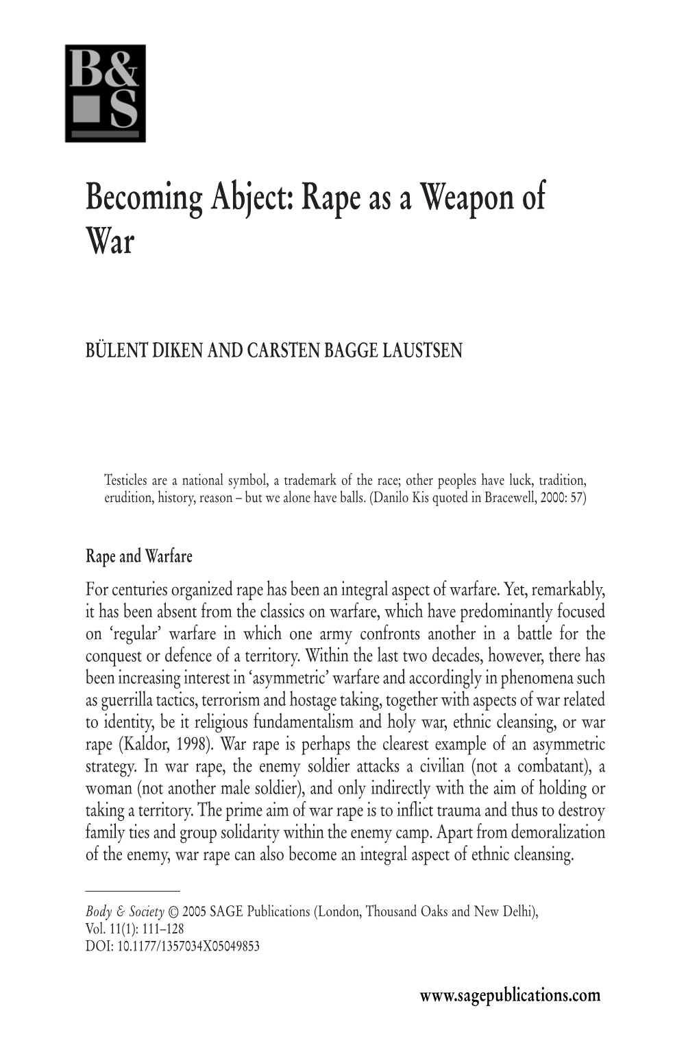 Becoming Abject: Rape As a Weapon of War