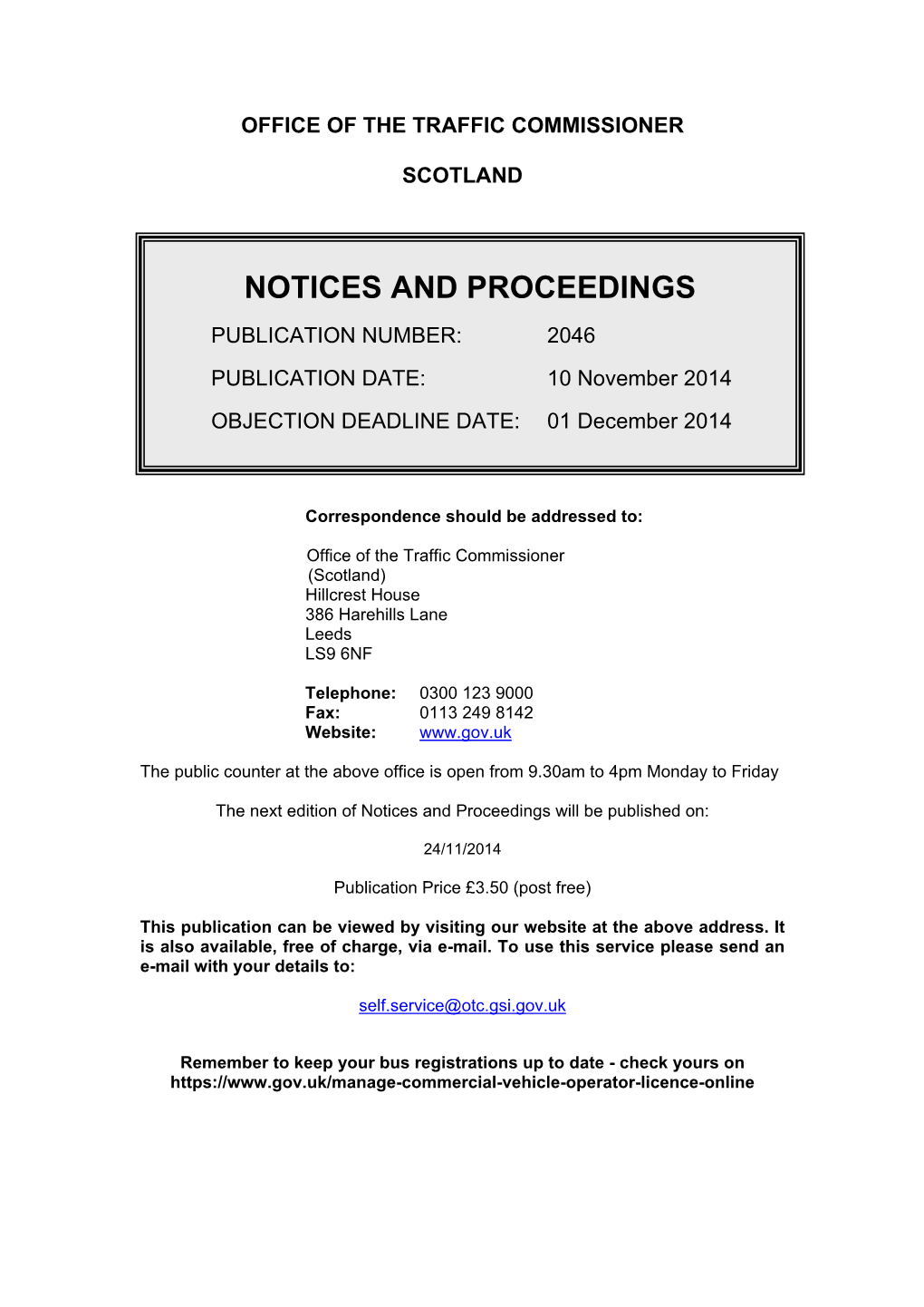 Notices and Proceedings 10 November 2014