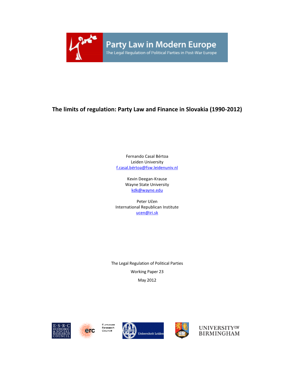 Party Law and Finance in Slovakia (1990-2012)