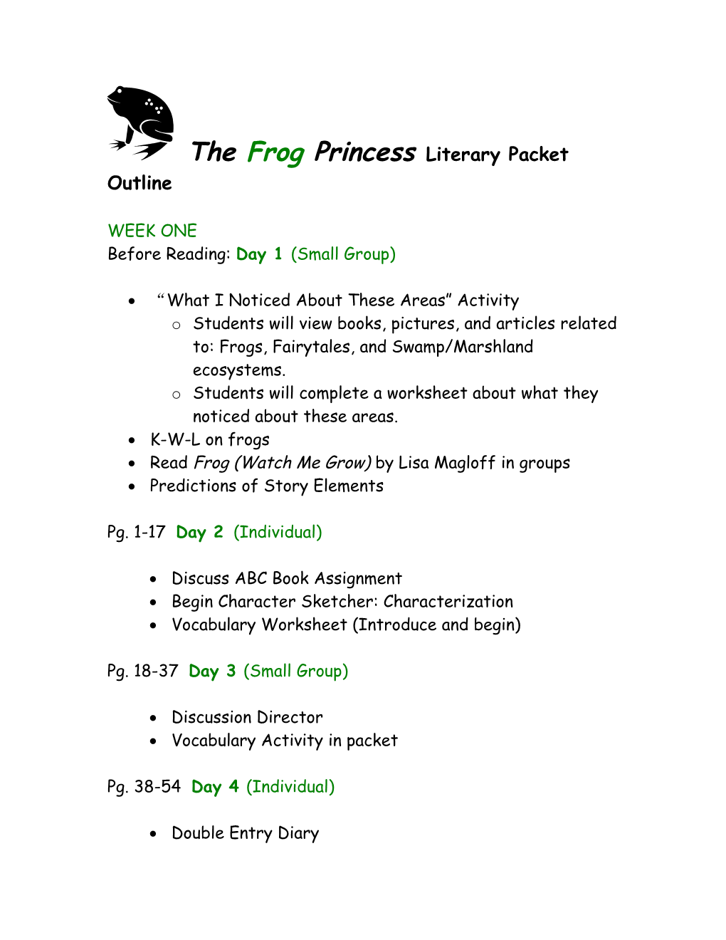 The Frog Princess Literary Packet Outline