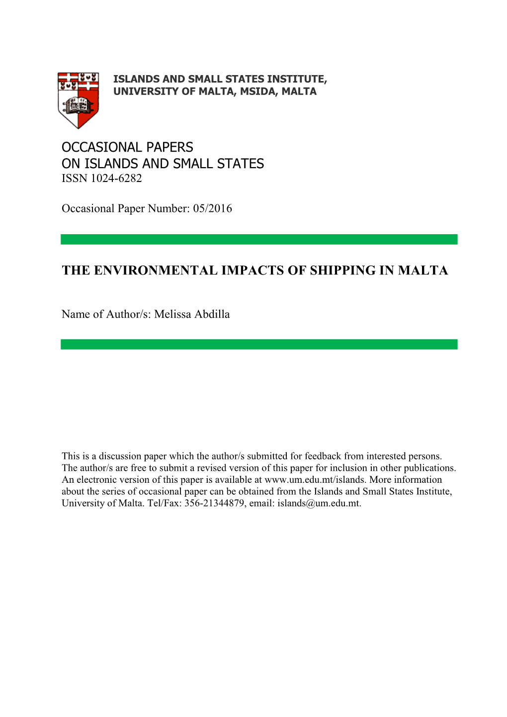 The Environmental Impacts of Shipping in Malta