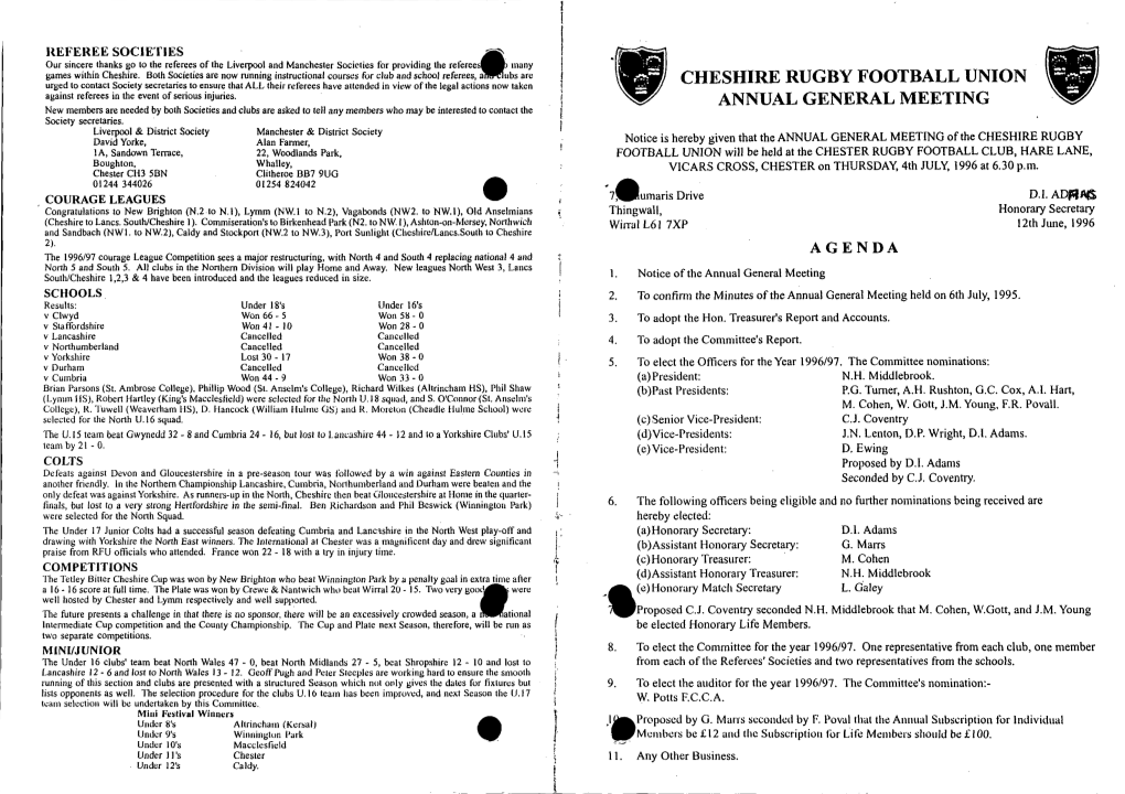 Cheshire Rugby Football Union Annual