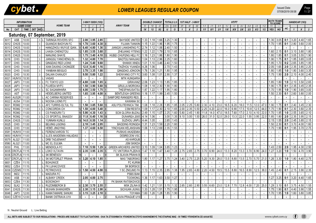 Lower Leagues Regular Coupon 07/09/2019 09:58 1 / 27