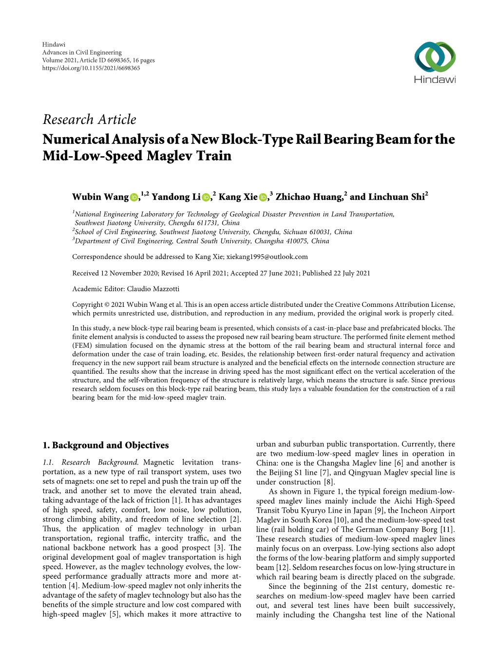 Numerical Analysis of a New Block-Type Rail Bearing Beam for the Mid-Low-Speed Maglev Train