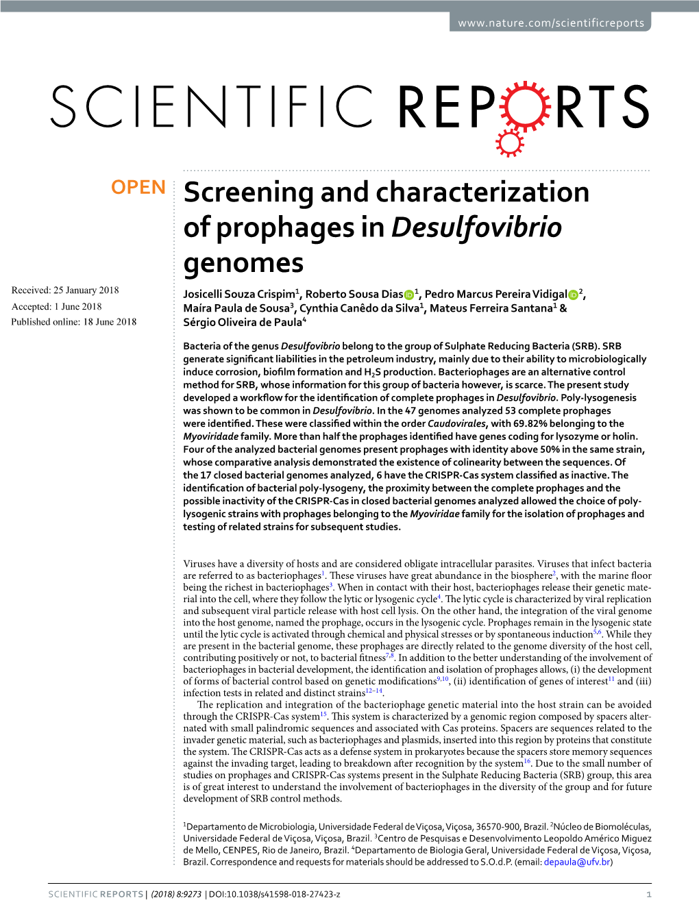 Screening and Characterization of Prophages in Desulfovibrio Genomes