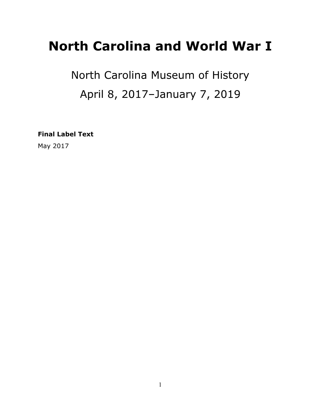 North Carolina and World War I