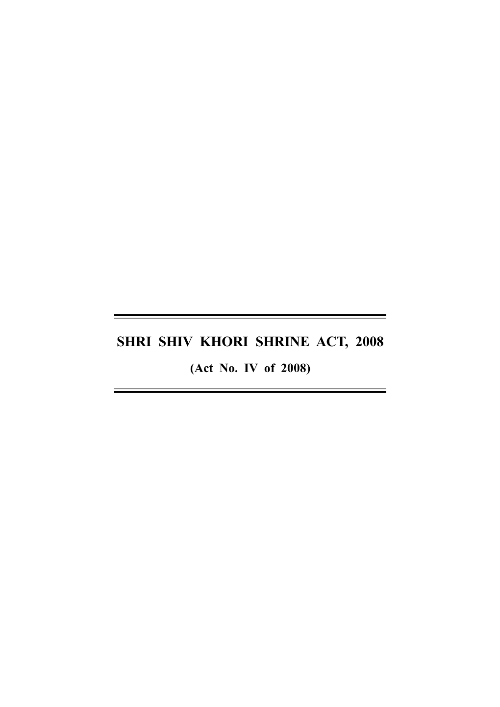 Shri Shiv Khori Shrine Act, 2008
