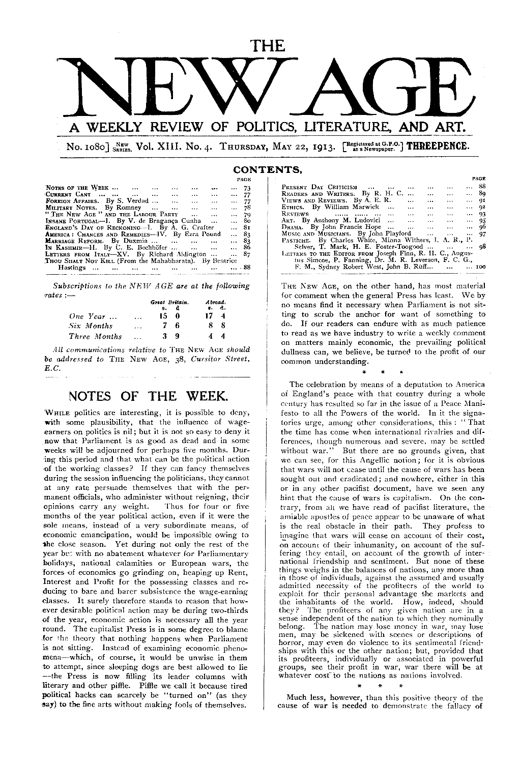 New Age, Vol.13, No.4, May 22, 1913
