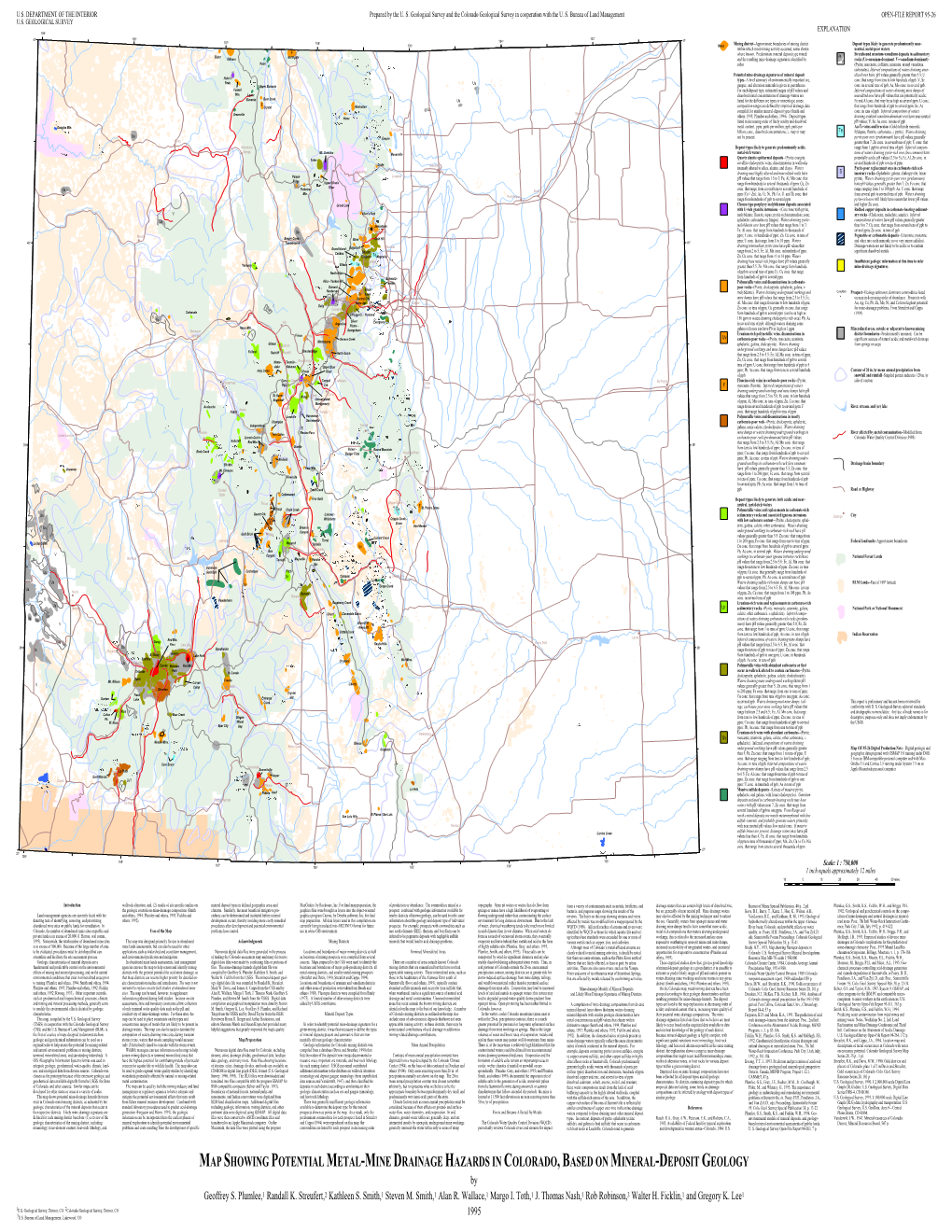 MAP SHOWING POTENTIAL METAL-MINE DRAINAGE HAZARDS in COLORADO, BASED on MINERAL-DEPOSIT GEOLOGY by Geoffrey S