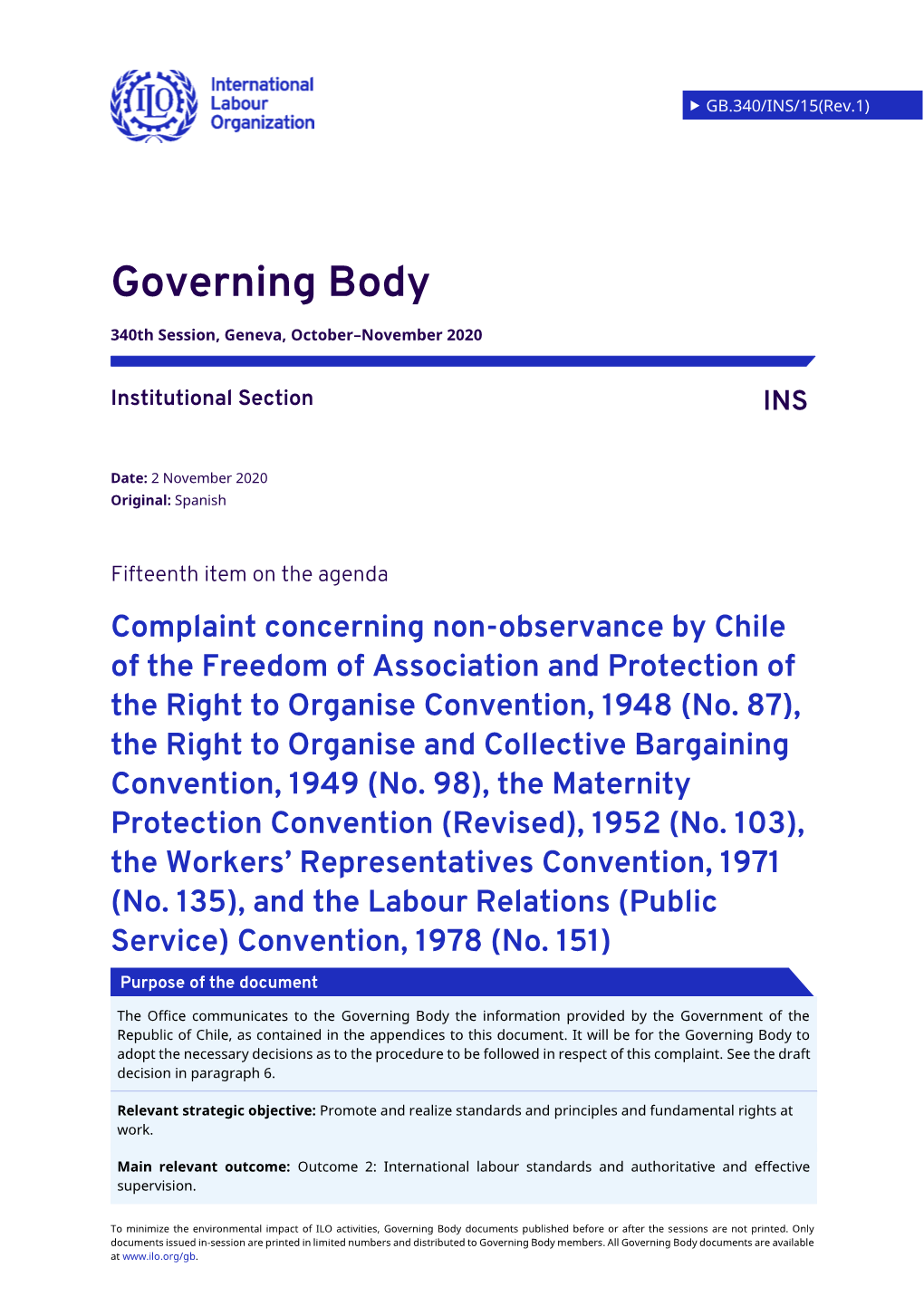 Complaint Concerning Non-Observance by Chile of the Freedom of Association and Protection of the Right to Organise Convention, 1948 (No